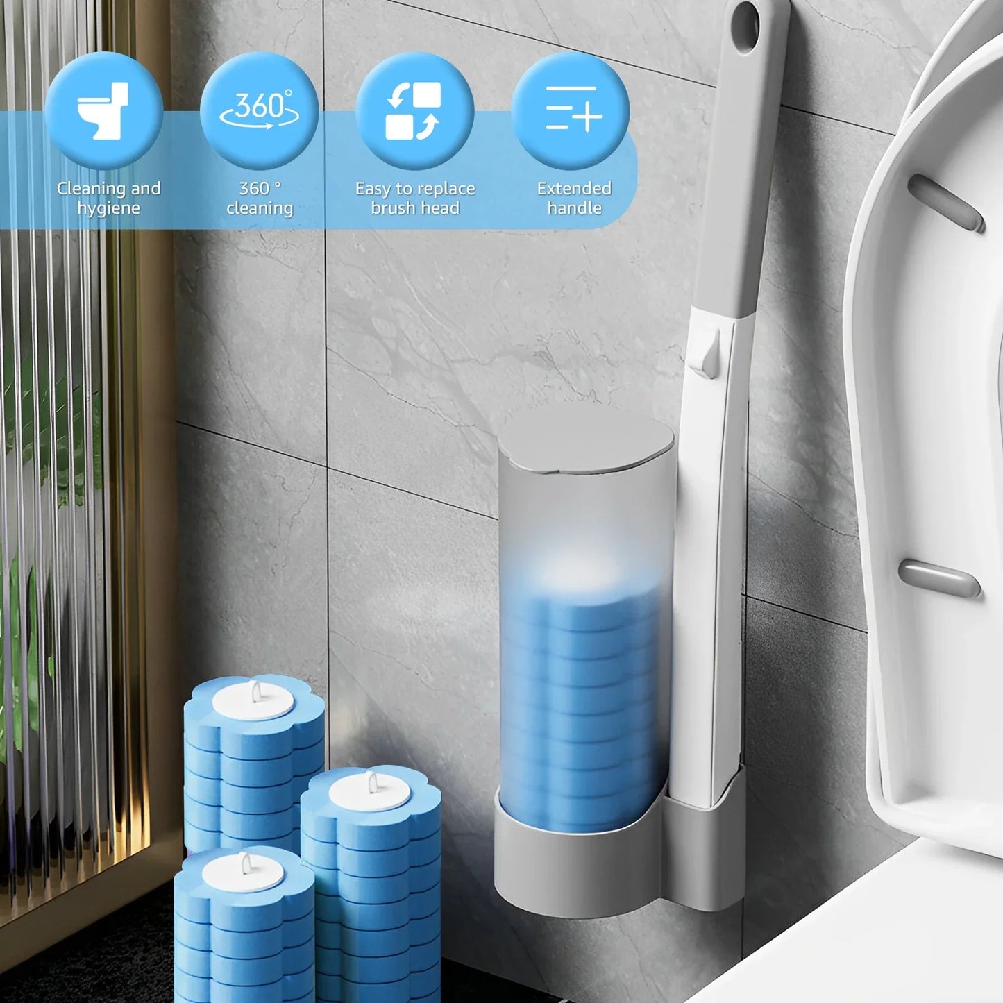 18/36Pcs Disposable Toilet Brush Kit - Wall-Mounted Bathroom Cleaning Tool with Long Handle & Refill WC Accessories