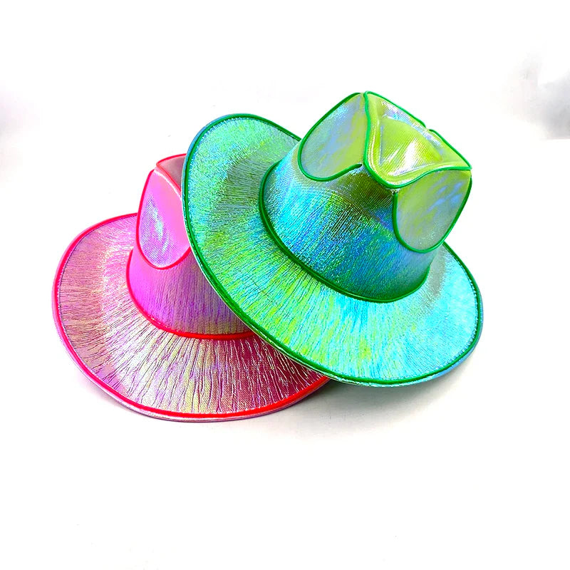 LED Glowing Cowgirl Hat - Neon Luminous Bride Hat for Holiday Light Up Supplies and Bachelorette Party