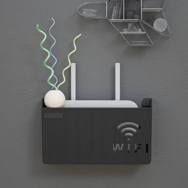 Wall-Mounted Wireless WIFI Router Shelf - ABS Plastic Storage Box, Cable Power Bracket Organizer for Living Room
