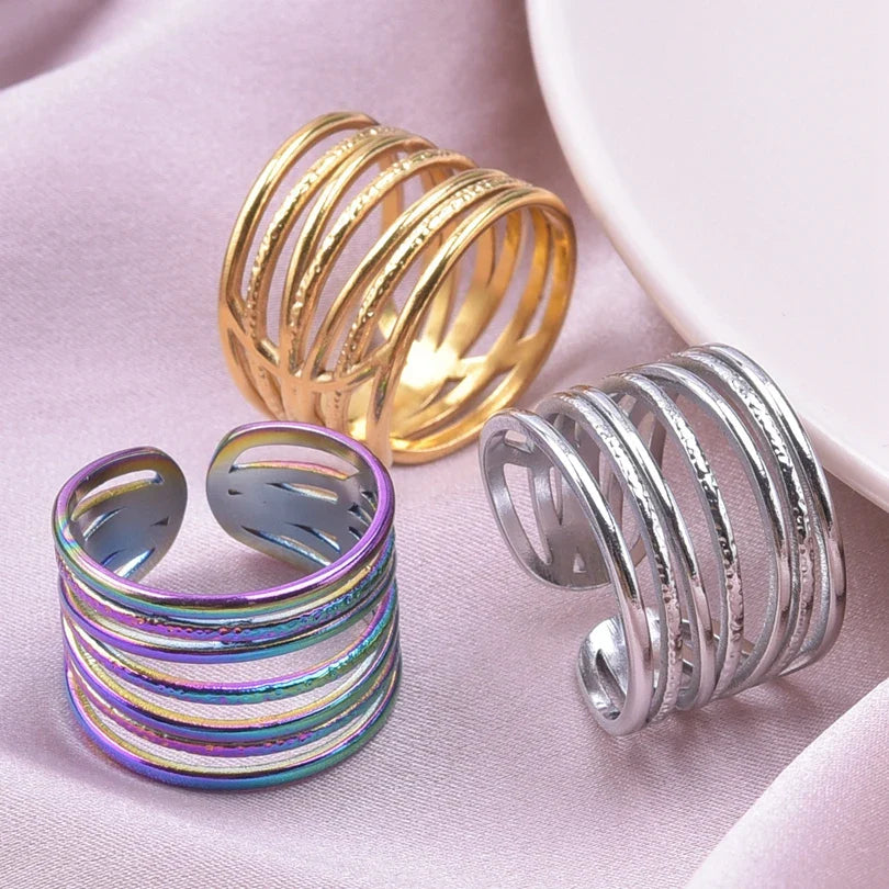 Stainless Steel Chunky Open Ring — Textured Vintage Lava Design for Men & Women