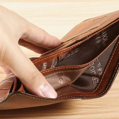 Genuine Leather Men’s Wallet – RFID Blocking Trifold, Vintage Thin ID & Credit Card Holder, Multi-Function Purse