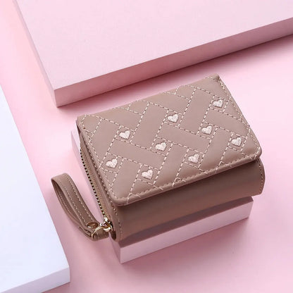 Women's Embroidered Love Zero Wallet - Large Capacity, Zipper and Buckle Closure, Fashionable Card Holder