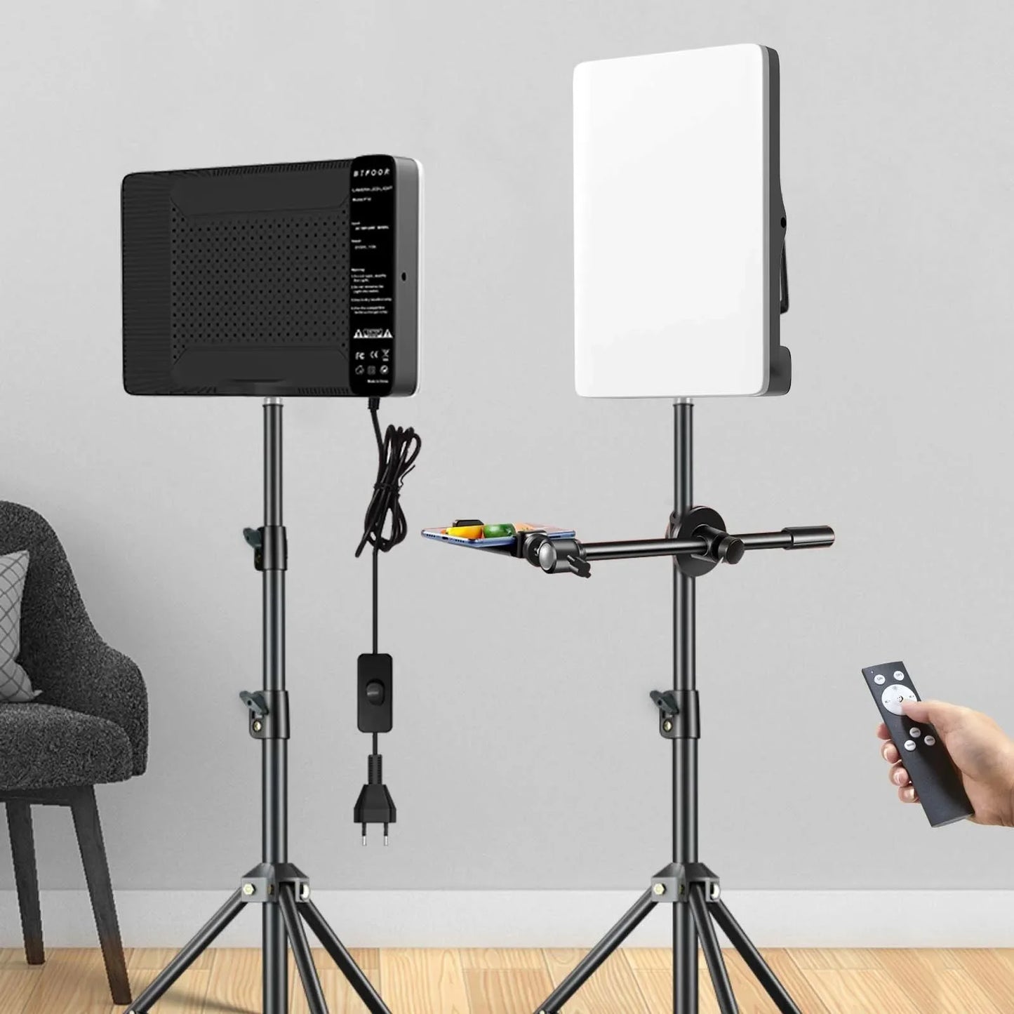 LED Photo Studio Video Fill Light Panel – 3000K-6500K Adjustable with Tripod Stand & Long Arm, EU Plug for Live Streaming