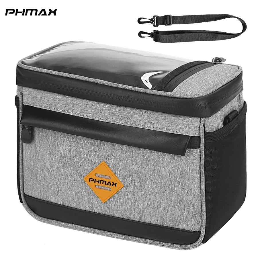 PHMAX Insulated Cycling Front Handlebar Bag – Large Waterproof MTB Pannier with Touch Screen & Cooler Compartment