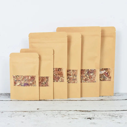 20/50pcs Kraft Paper Zip Lock Bags with Window - Self-Sealing Storage for Food, Snacks, Tea, Wedding, Home Candy Gifts, and Packaging Pouch