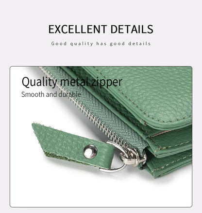 Women’s Genuine Leather Slim Wallet — RFID Blocking Bi-Fold with Card Holder & Coin Pocket