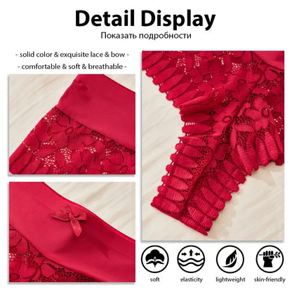 Women's Lace Panties 3PCS - Sexy Bow Detail, Breathable Comfortable Briefs S-XL