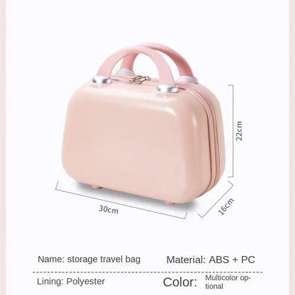 Portable 14-Inch Mini ABS Travel Suitcase – Waterproof Handheld Luggage & Makeup Storage Box with Zipper