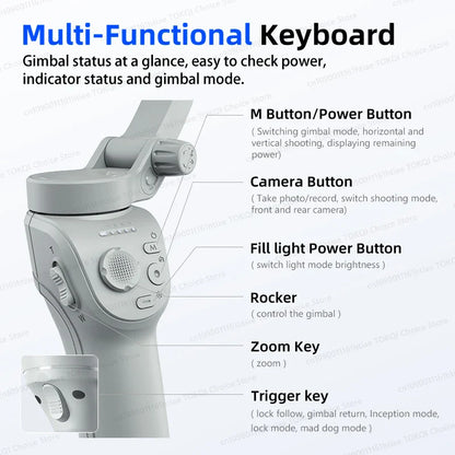 TOKQI M01 3-Axis Handheld Gimbal Stabilizer – Anti-Shake Foldable Holder, Selfie Tripod with Fill Light for iPhone & Smartphones