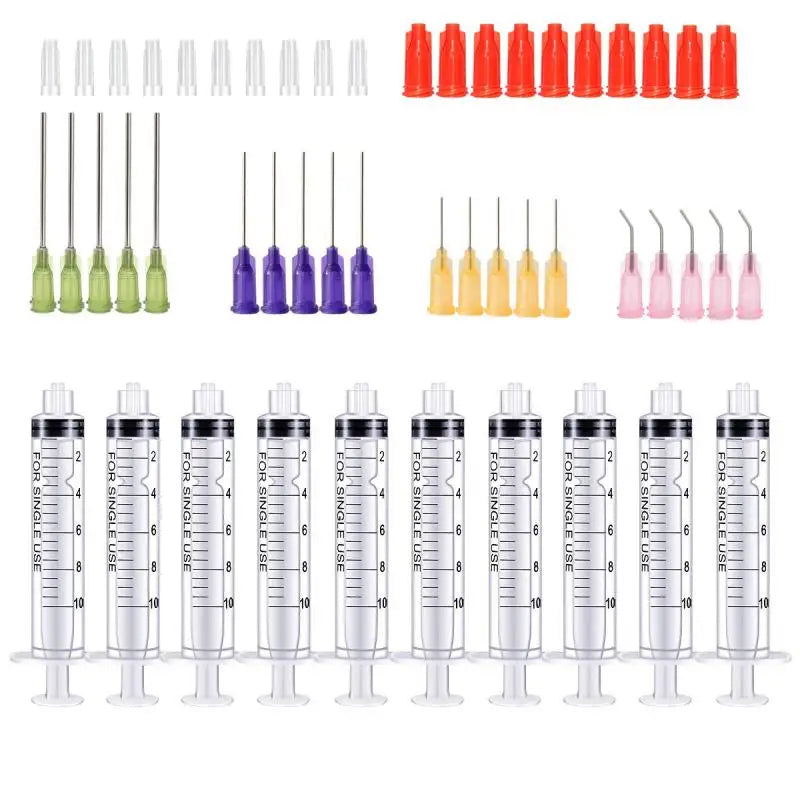 50-Pack Syringes with Blunt Tip Needles — 14G-23G with Caps for Refilling & Measuring Liquids