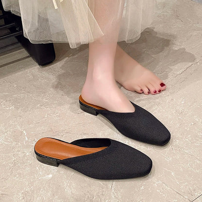 Women’s Solid Color Pointed Toe Knitted Slip-On Flats – Casual Breathable Ballet Loafers