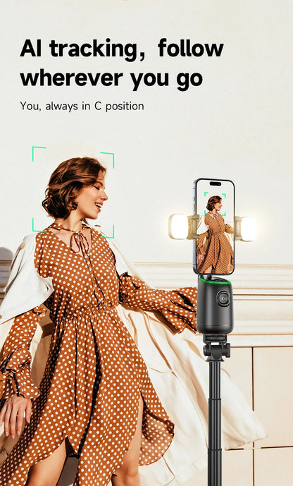 AI Smart 360° Gimbal with Auto Face Tracking – All-in-One Phone Holder & Video Stabilizer Tripod