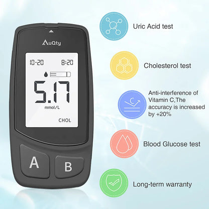3-in-1 Multifunction Cholesterol, Uric Acid, and Blood Glucose Meter – Diabetes, Gout, and Blood Sugar Monitor with Test Strips