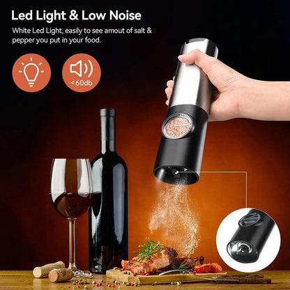 USB Rechargeable Electric Salt & Pepper Grinder – Adjustable Roughness for Freshly Ground Pepper and Spice Powder