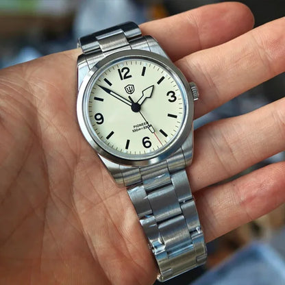 Watchdives WD1960S V2 36mm Vintage Cream Quartz Watch – VH31 Sweep Seconds, K1 Sapphire, Luminous Stainless Steel Men’s Watch