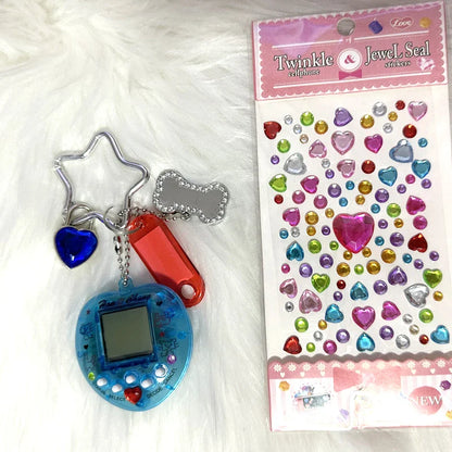 Korean Fashion Rainbow Game Console Keychain — Kawaii Harajuku Y2K Crystal Heart Lock DIY Bag Pendant Charm, Vintage Style