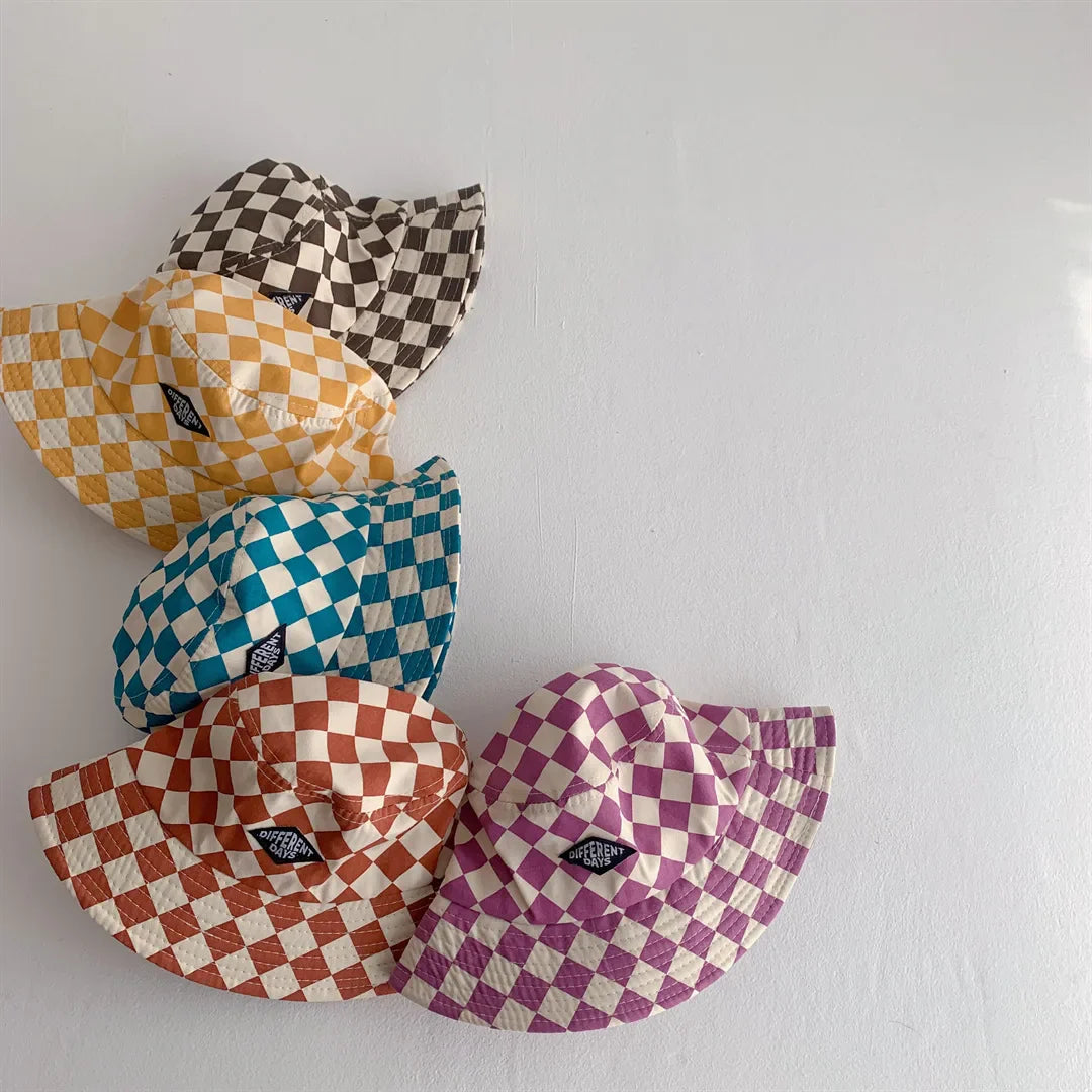 Kids Checkerboard Bucket Hat – Cute Plaid Fisherman Sun Cap for Boys & Girls | Soft Breathable Panama Style Baby Sun Protection Hat