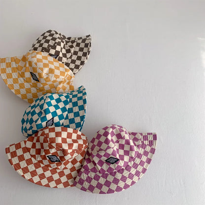 Kids Checkerboard Bucket Hat – Cute Plaid Fisherman Sun Cap for Boys & Girls | Soft Breathable Panama Style Baby Sun Protection Hat