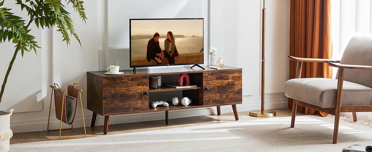 Wooden Fireplace TV Stand for 60 Inch TV – Living Room Entertainment Center with Adjustable Shelf & 2 Storage Cabinets