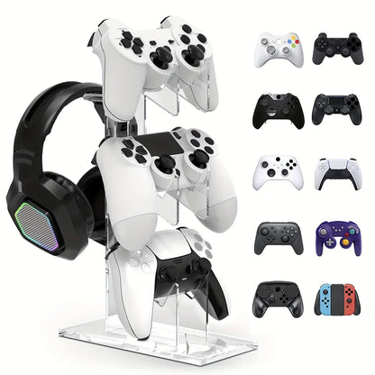 Universal 3-Tier Controller & Headphone Stand – PS5/PS4 Storage Holder in Black, White & Clear