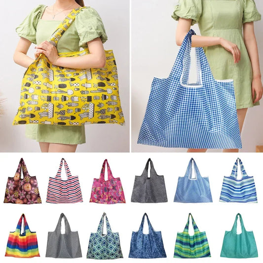 Large Reusable Shopping Storage Bags - Foldable Grocery & Beach Toy Tote Pouch with Shoulder Strap for Travel