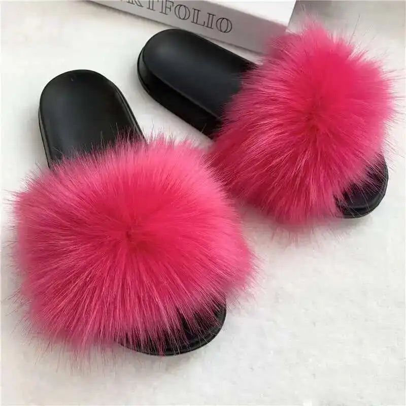 Summer Faux Fur Slippers for Women – Indoor Plush Furry Slides, Fluffy Flip Flops & Casual House Shoes