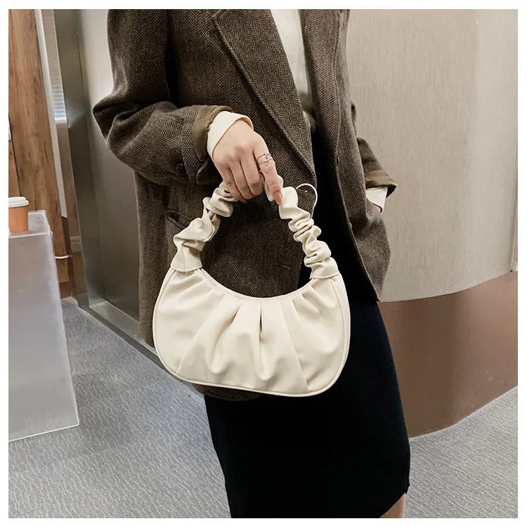 Fashion Pleated Cloud Handbag for Women – PU Leather Shoulder Bag, Casual Armpit Bag & Shopping Tote
