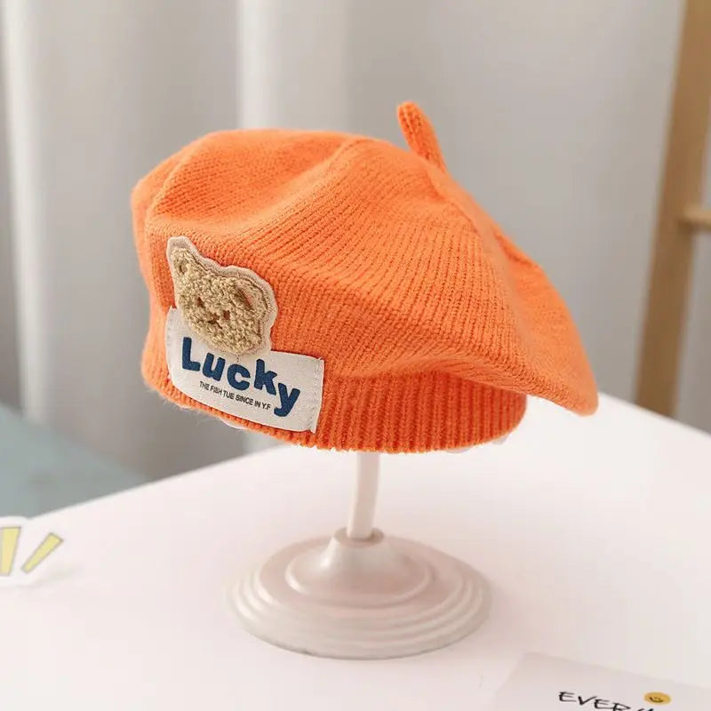 Flower Baby Beret Hat - Warm Knitted Winter Beanie Cap for Infant Girls & Toddlers