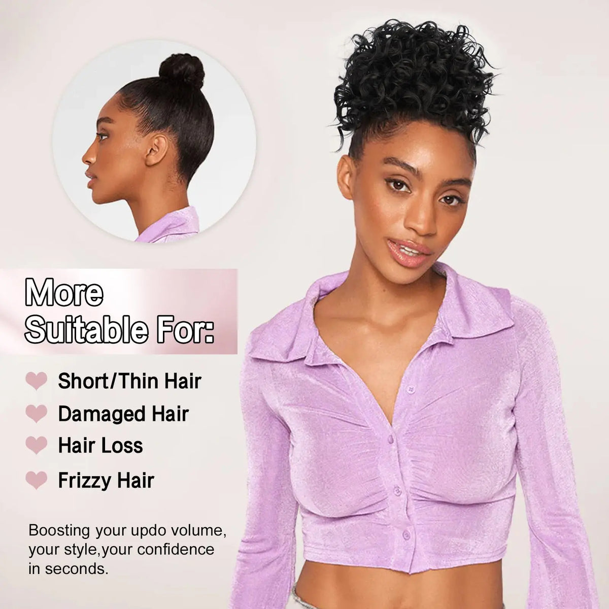 Synthetic Messy Bun Hair Piece – 60g Elastic Drawstring Curly Wave Hair Bun Extension for Women (Dark Brown)