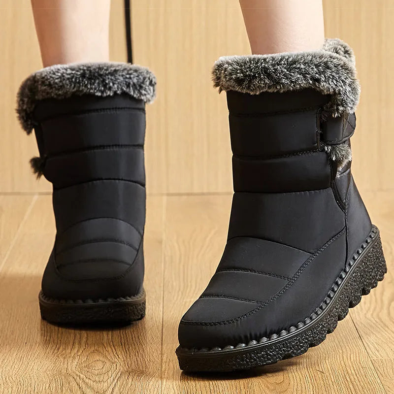 Women’s Winter Boots 2024 – Waterproof Ankle Snow Boots with Low Heels & Fur Lining