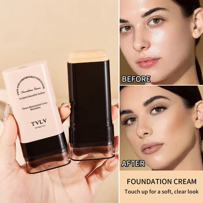 TVLV Eraser Foundation Stick with Brush – 20g Brightening Liquid Foundation & Long-Lasting Concealer