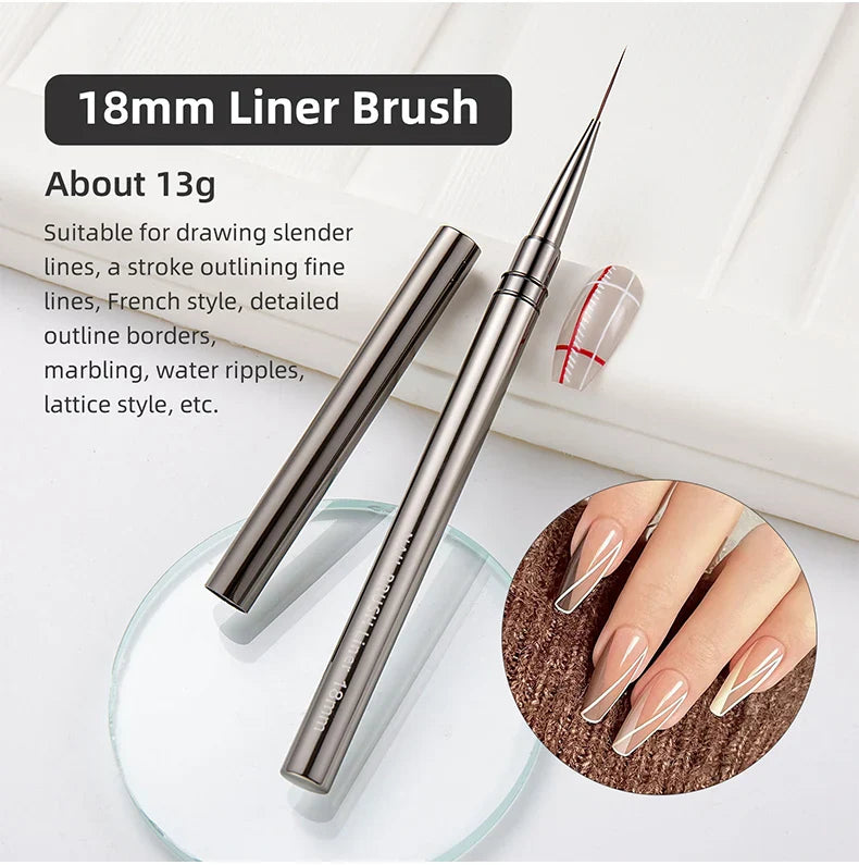 Nail Art Liner Brushes for Striping & Drawing – 6 to 25mm Design Pens, Professional Manicure Tools