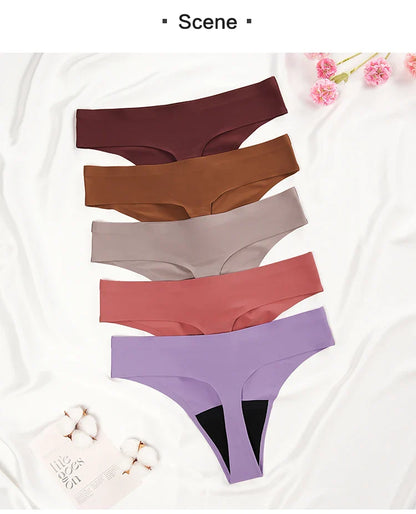 New Design Seamless Low Waist Leak-Proof Menstrual Thong Panties – 4 Layer Washable, Light Flow Period Underwear for Women