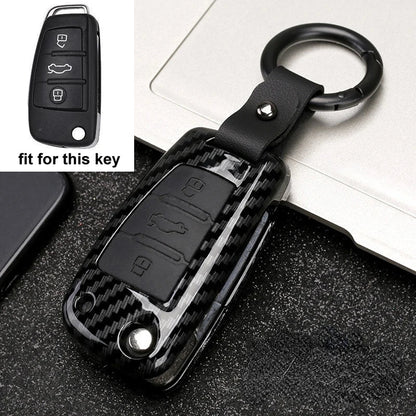 Carbon Fiber ABS Silicone Car Key Cover for Audi – Key Protector Case with Keychain for A3 A4 A5 C5 C6 B6 B7 B8 RS3 Q3 Q7 TT S3
