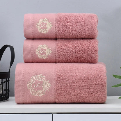 3-Piece Cotton Towel Set – 2 Hand Face Towels 35x75cm + 1 Bath Towel 70x140cm Soft Washcloth Gift Set