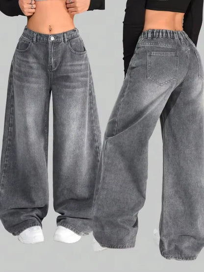 Y2K American Embroidered Baggy Jeans – Men’s Vintage Hip Hop Wide-Leg Casual Streetwear Pants