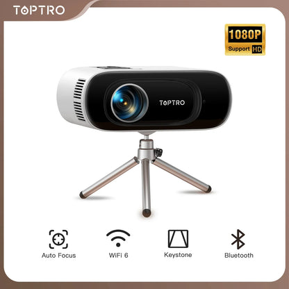 TOPTRO Mini Projector – Full HD 1080P Support, 16000 Lumens, Auto Keystone, WiFi & Bluetooth Portable Home Theater Projector