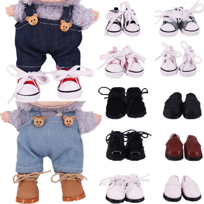 3.8cm Doll Shoes for 17cm Labubu Doll — Solid Color Lace-Up Canvas PU Shoes, Doll Clothing Accessories & Girl’s Toy Gift