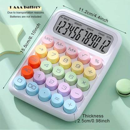 12-Digit Large LCD Desktop Calculator – Big Round Button Flexible Keyboard Calculator for Office, School & Everyday Use