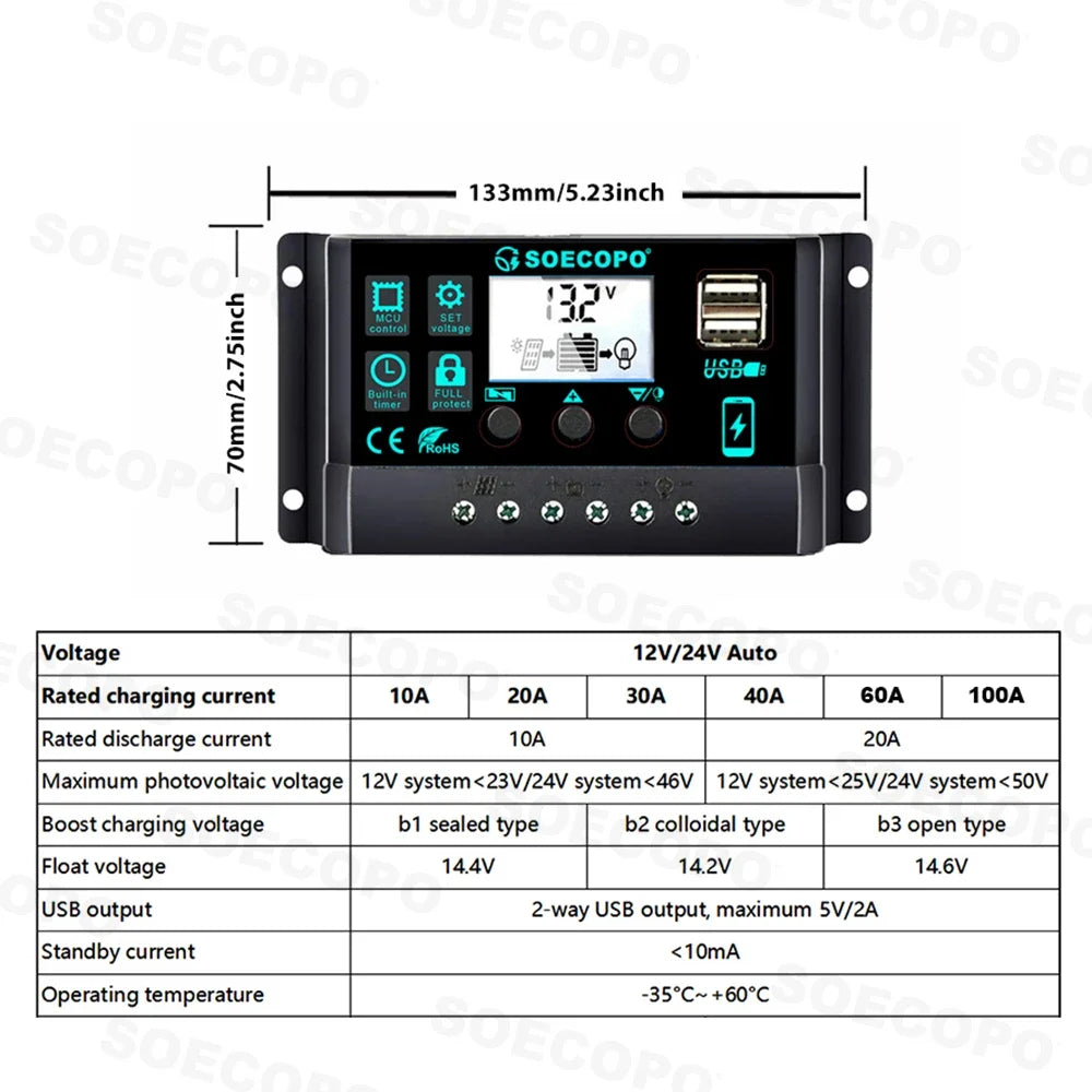 6000W Solar Power System Complete Kit – 12V to 110V/220V Off-Grid Setup with 100A Controller, 300W Panel & Inverter for Home & Camping Backup