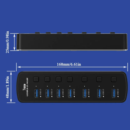 RGB 7-Port USB 3.0 Hub – 5Gbps Data Splitter with Individual On/Off Switch for Laptop & PC Gaming