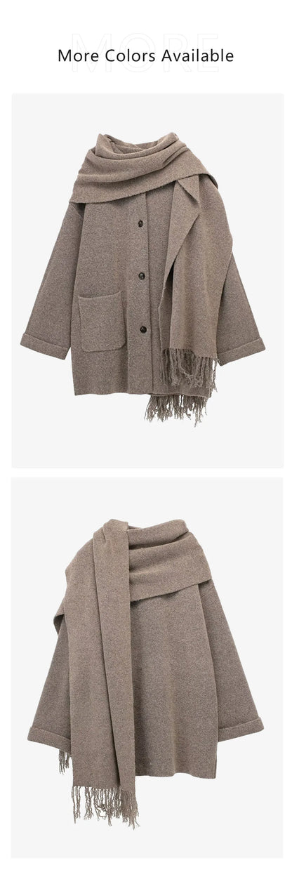 UNIZERA 2023 Women's Winter Knitted Coat – Fashionable Short Scarf Jacket, Casual Outerwear