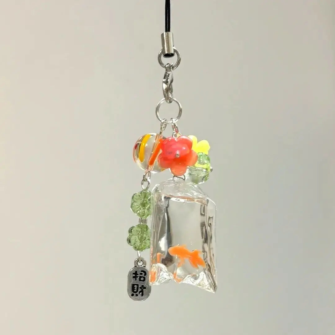 Cute Fish Phone Charm Pendant — Colorful Lucky Case Accessory for iPhone 15, CCD Camera, Schoolbag DIY, Korean Flower Bead Customizable
