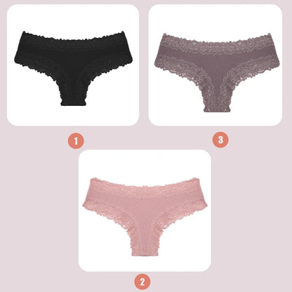 3PCS Lace Seamless Cotton Panties - Ribbed Brazilian Low Waist, Breathable Women’s Underwear, Plus Size Lingerie