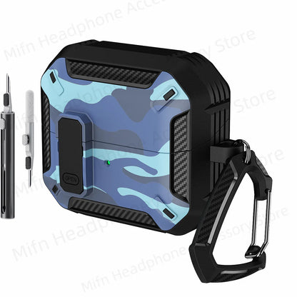 Camouflage Case for Galaxy Buds3 Pro – Carbon Fiber Protective Cover with Keychain & Cleaning Kit