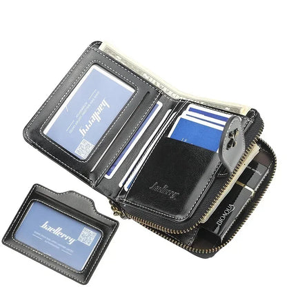 Women’s PU Leather Wallet — Short Hasp Coin & Card Holder, Small Money Bag Clutch in Blue & Red