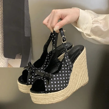 Women’s Peep Toe Wedge Sandals - 12cm French-Style Summer Platform Shoes