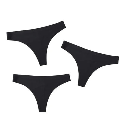 3PCS Ice Silk Seamless Thong Set for Women – Solid Low Rise Sexy G-String Sports Underwear, S-XL Sizes