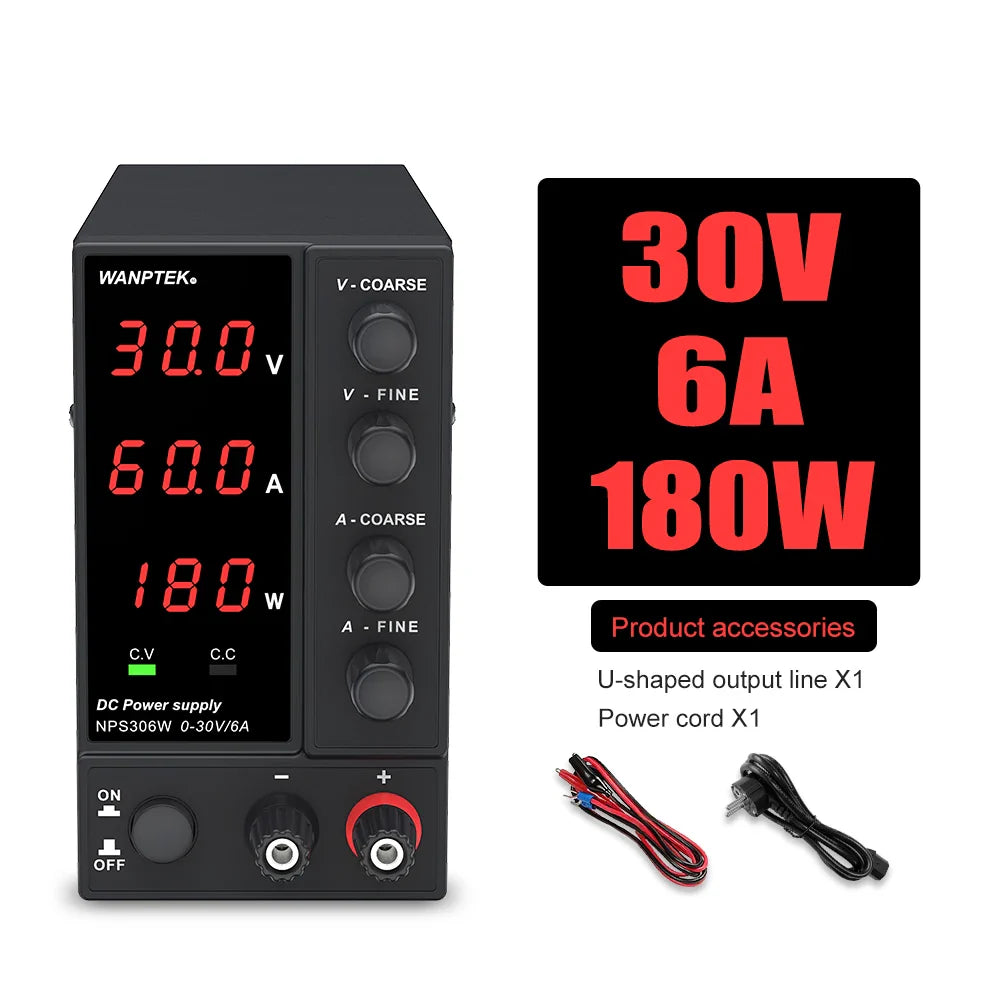 Wanptek DC Power Supply – Adjustable 30V 10A / 60V 5A Lab Bench Voltage Regulator, Variable 120V 3A Power Supply