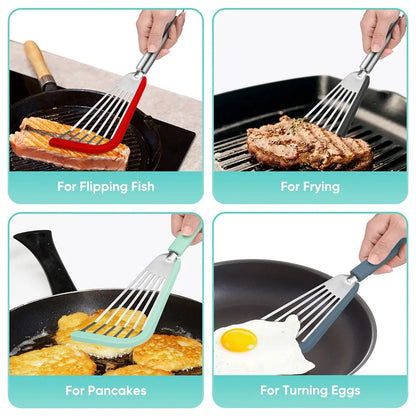 Silicone-Edged Fish Spatula - Stainless Steel, Heat-Resistant, Slotted Turner for Cooking